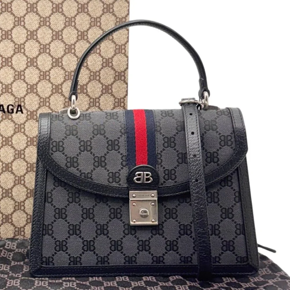 Gucci  X BALENCIAGA The Hacker Project BB Supreme Monogram Canvas Shoulder Bag - Picture 2 of 11